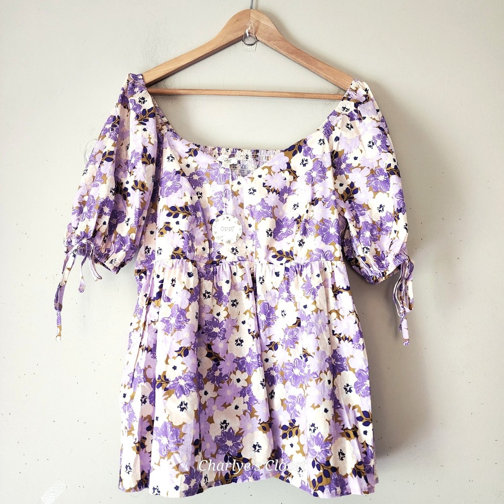 Coquette Floral Smocked Milkmaid Top 1XL NWT Peplum Boho Puff Sleeve Prairie - Picture 2 of 6